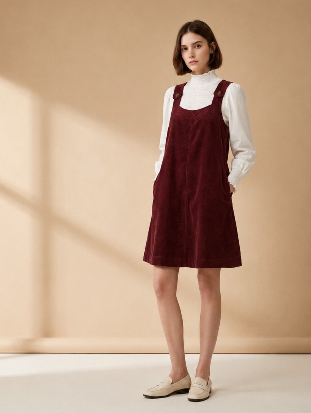 Vintage Y2K Old Navy Pinafore Dress Burgundy Corduroy Shift Overall Size Medium